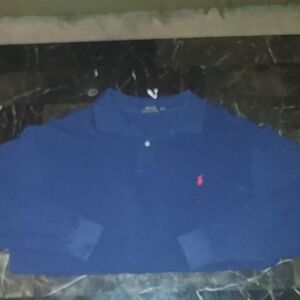 Blue Polo Shirt with Red Logo